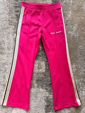 Palm Angels Kids Hot Pink Track Pants with Cream & Black Side Stripes